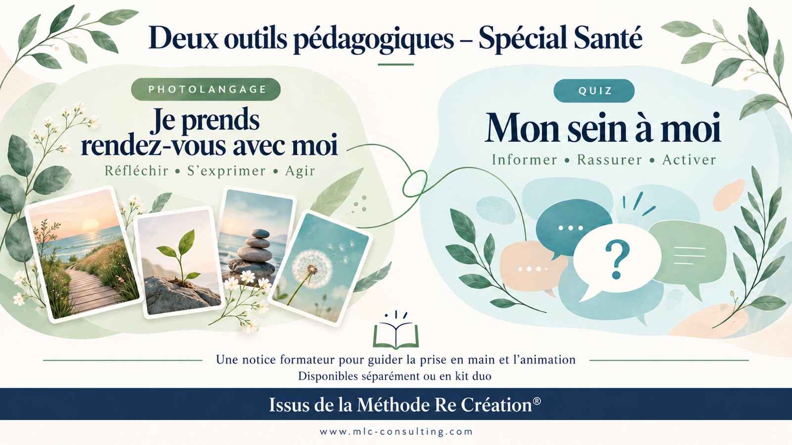 Deux outils pédagogiques issus de la Méthode Re Création : le Photolangage Je prends rendez-vous avec moi et le quiz Mon sein à moi